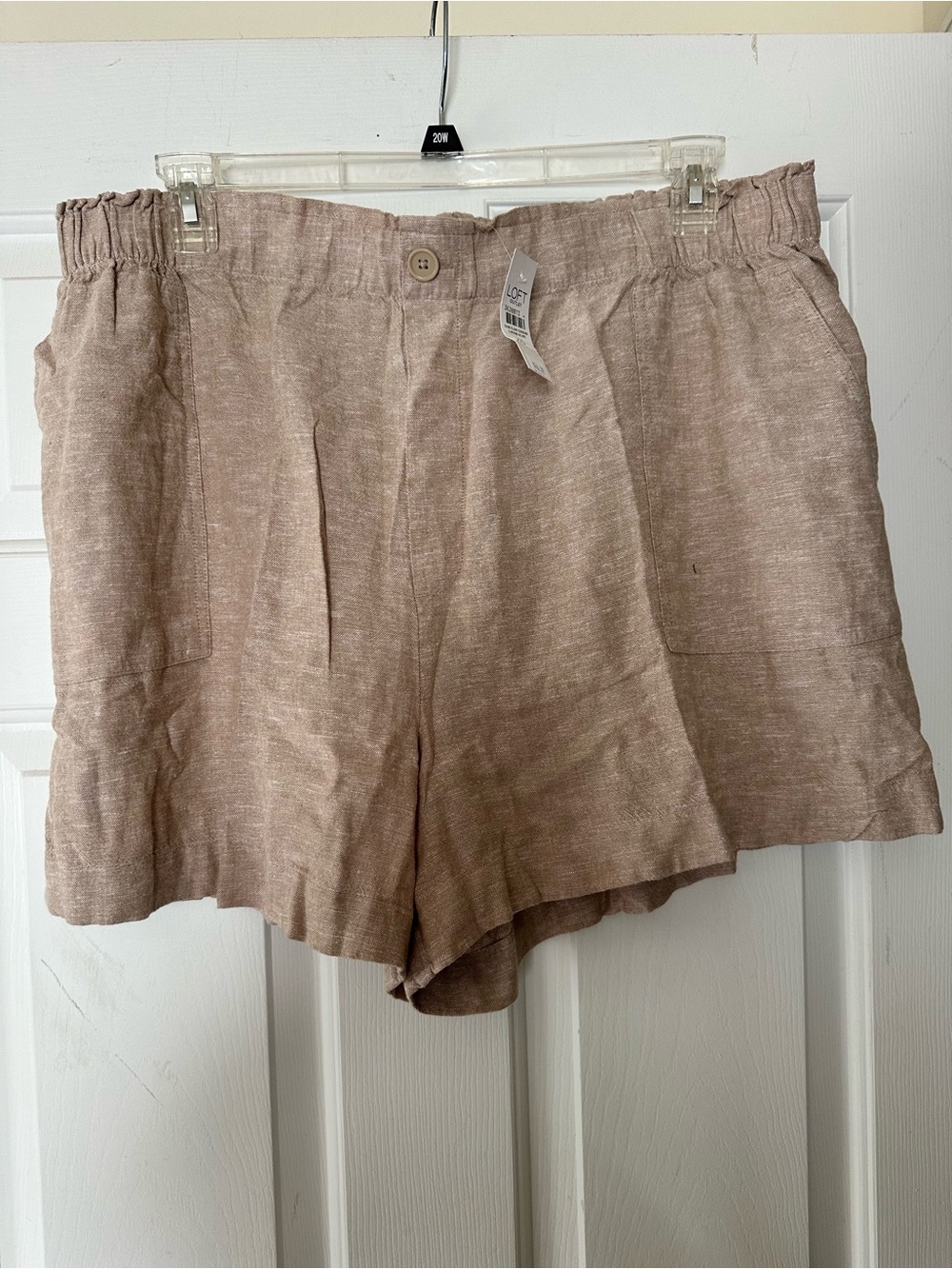 LOFT Relaxed Linen-Blend Elastic Waist Shorts in Taupe